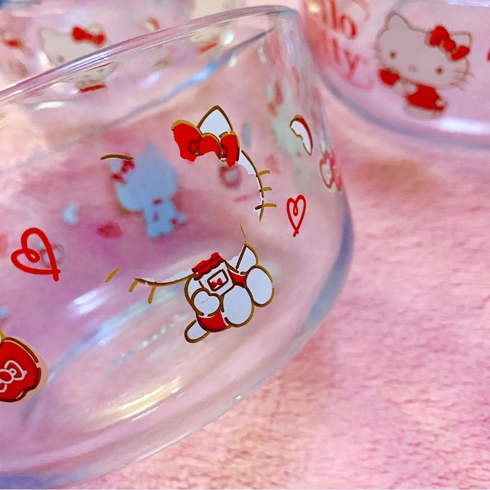Hello Kitty Pyrex Glass Set Food Storage Red Lids Costco Apple Heart Containers - Picture 13 of 15